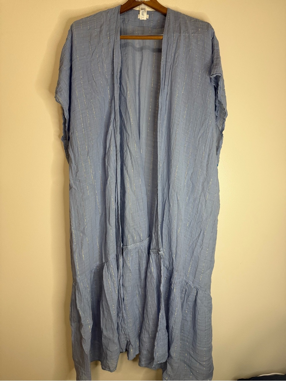 Aerie Light Blue & gold Open Front Duster Cardigan in O/S